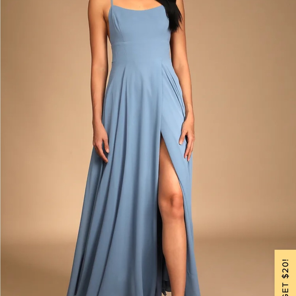 Lulu’s Dreamy Romance State Blue Backless Dress
